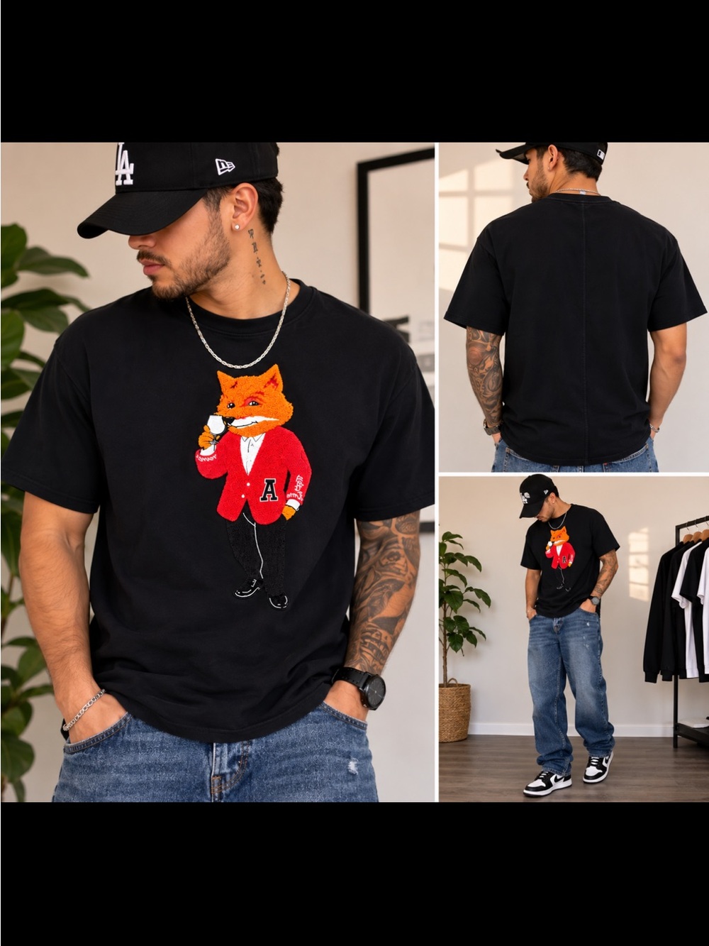 Black Graphic Fox Tee - Men's Casual Shirt